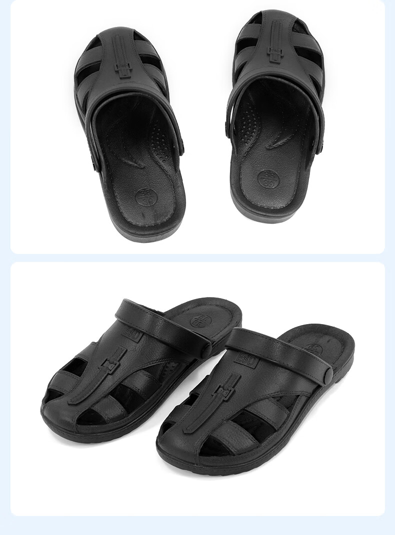 BAIGE Anti-Static Slippers SPU Soft Sole Cleanroom Work Shoes ESD Non-Slip Odor-Resistant Work Shoes, Closed-Toe Six-Hole Black, Size 43, CW960724 2