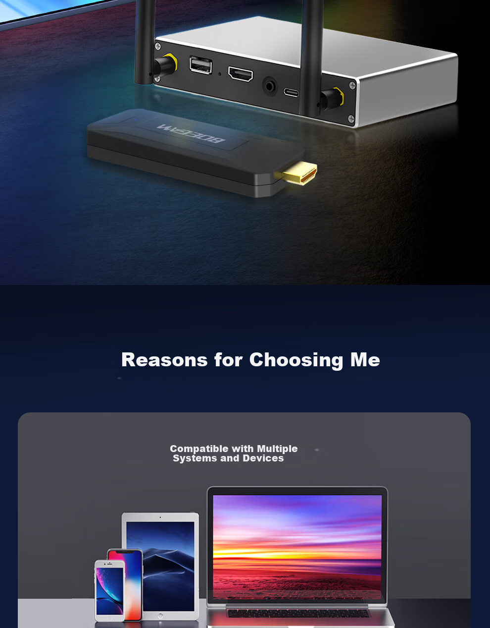 BOEGAM Wireless Screen Mirroring Device, 4K HD Conference Sharing, Compatible with Laptops for TV Display Projection, Point-To 50-Meter Transmission, BGCM401 HDMI Kit 2
