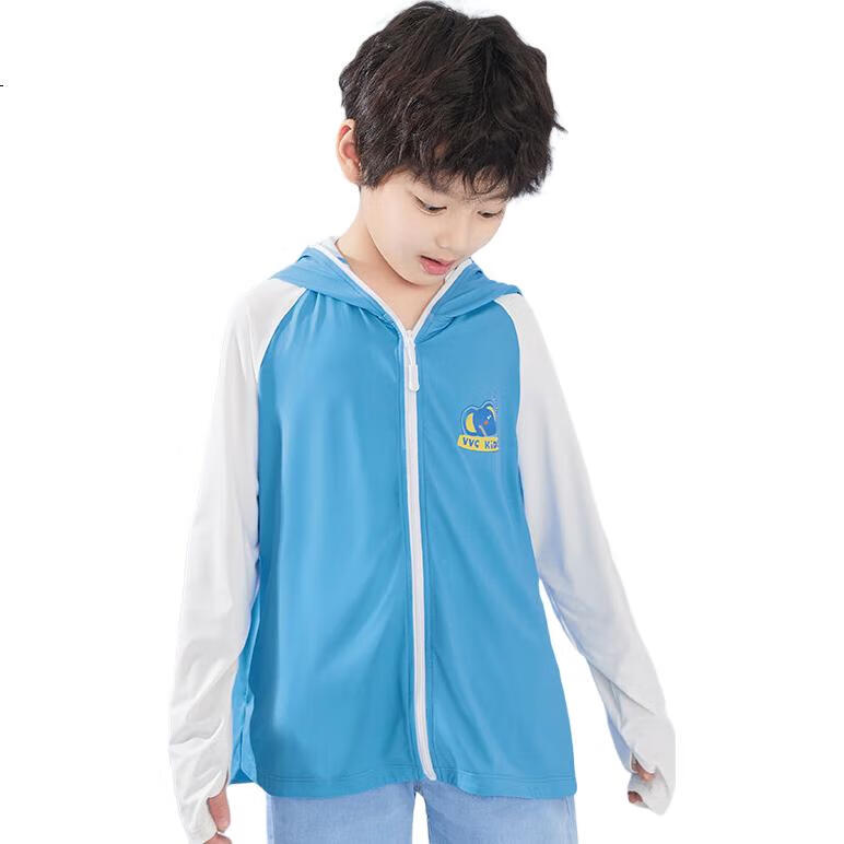 VVC Children's Sun Protection Clothing, UV-Resistant Ice Silk Thin Sun Protection Shawl, Little Flying Elephant (Cyan Blue), Boys' -110
