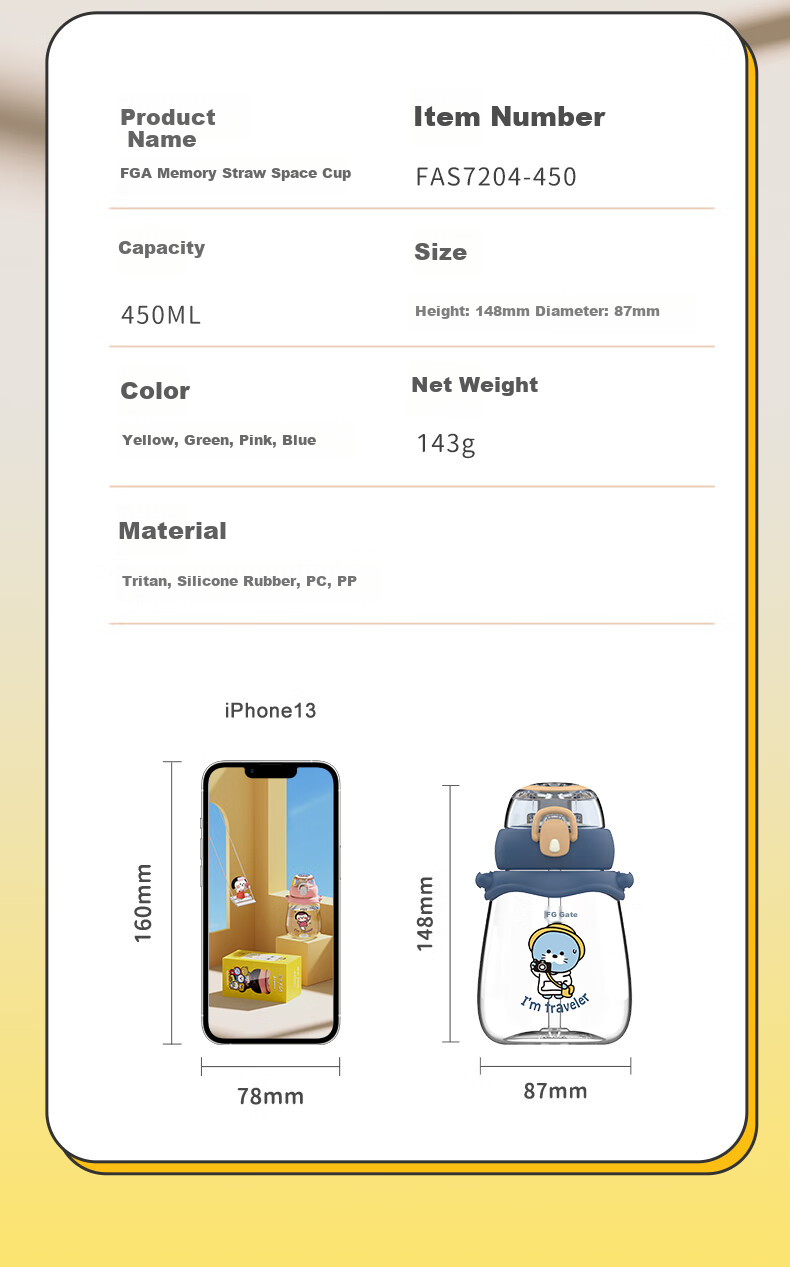 FGA Fuguang Children's Summer Water Bottle with Pop-Up Lid, Straw Cup, Tritan Shatterproof, Portable Handle Strap Water Bottle for Elementary School Students 13