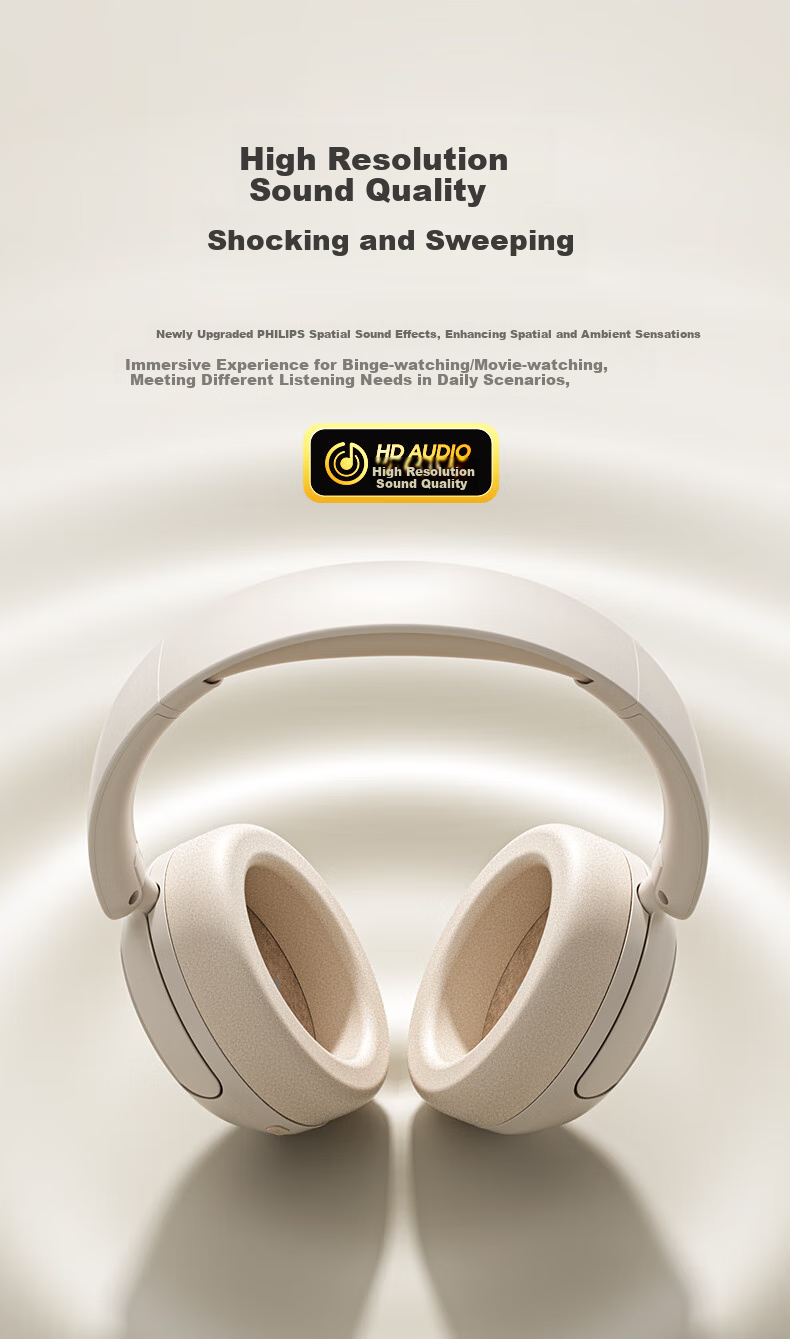PHILIPS Wireless Bluetooth Headphones with Active Noise Cancellation, High-Quality Sound, Wireless And Wired Gaming, Low Latency, Compatible with Apple And Huawei TAH3020 White 5