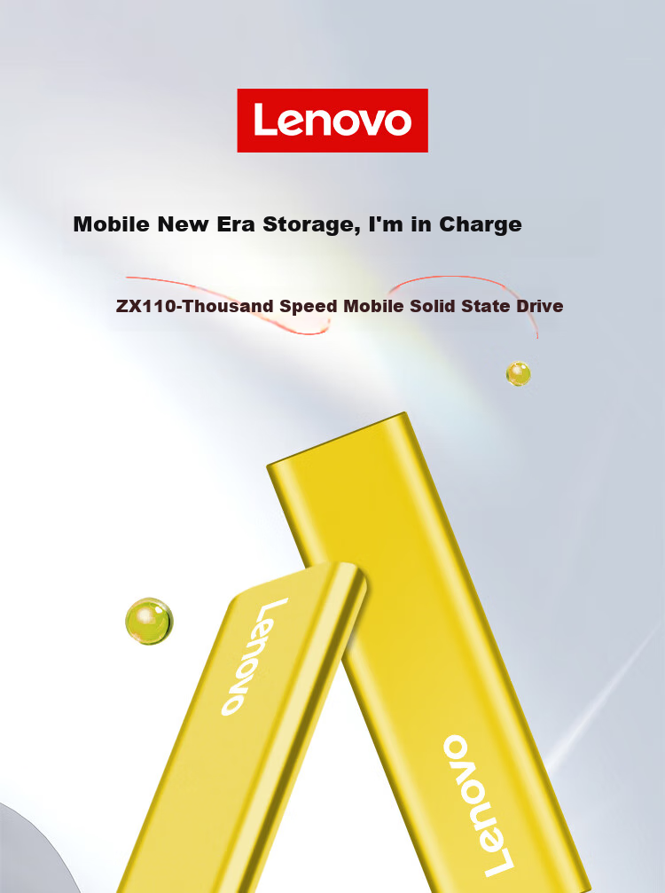 Lenovo 1TB NVMe 1000MB/s Portable Solid State Drive (PSSD), Xiaojintiao ZX110, Type-C USB3.2, Dual Interface, Direct Connection to Phones And Laptops, External 1
