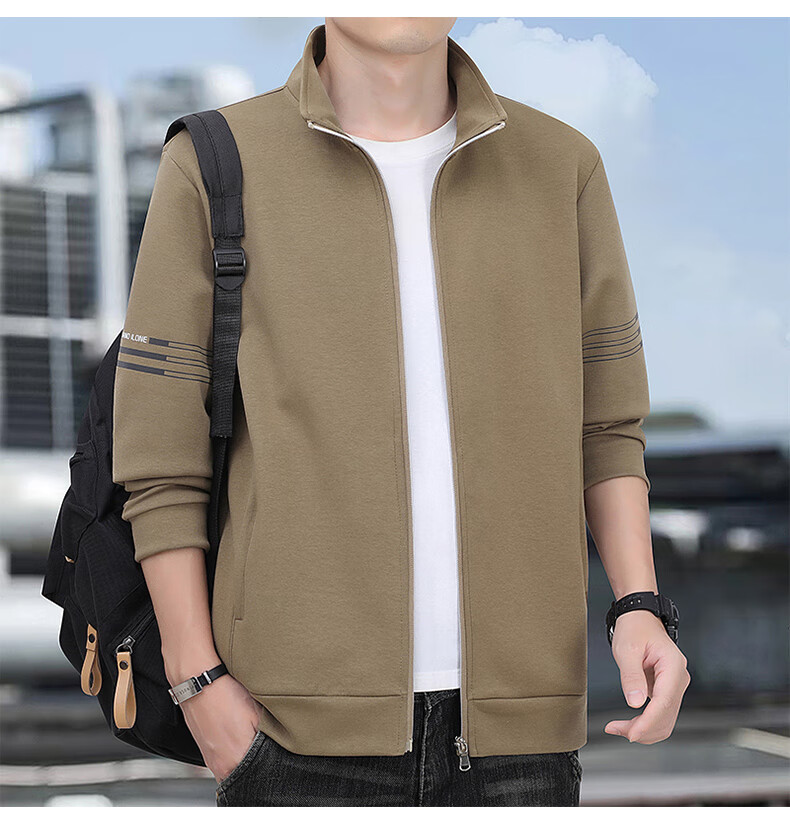 Romon Men's Spring Business Casual Versatile Zip-up Cardigan Executive Jacket Stand Collar Top Coat SL95 Black 2XL 14
