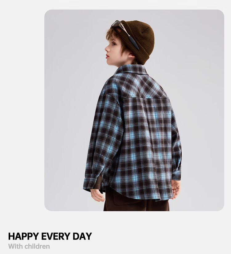 ASK JUNIOR Brushed Cotton Children's Shirt 2026 Spring Big Kids Plaid Contrast Collar Boys Jacket 7