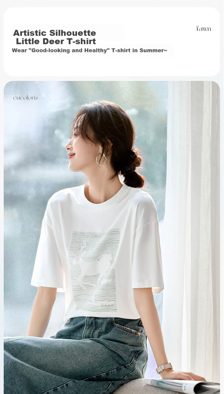 Shangdu Bila Cotton Casual Versatile Youthful T-Shirt Women Summer New High-End 3D Embossed Print Drop Shoulder Short Sleeve Top 1