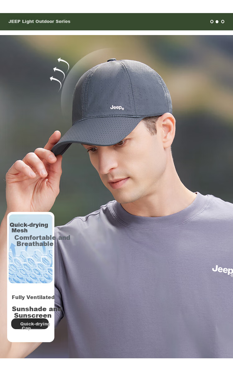 JEEP Men's Baseball Cap Summer Mesh Quick-Dry Sun Hat Unisex Visor Hiking Sun Hat Khaki 1
