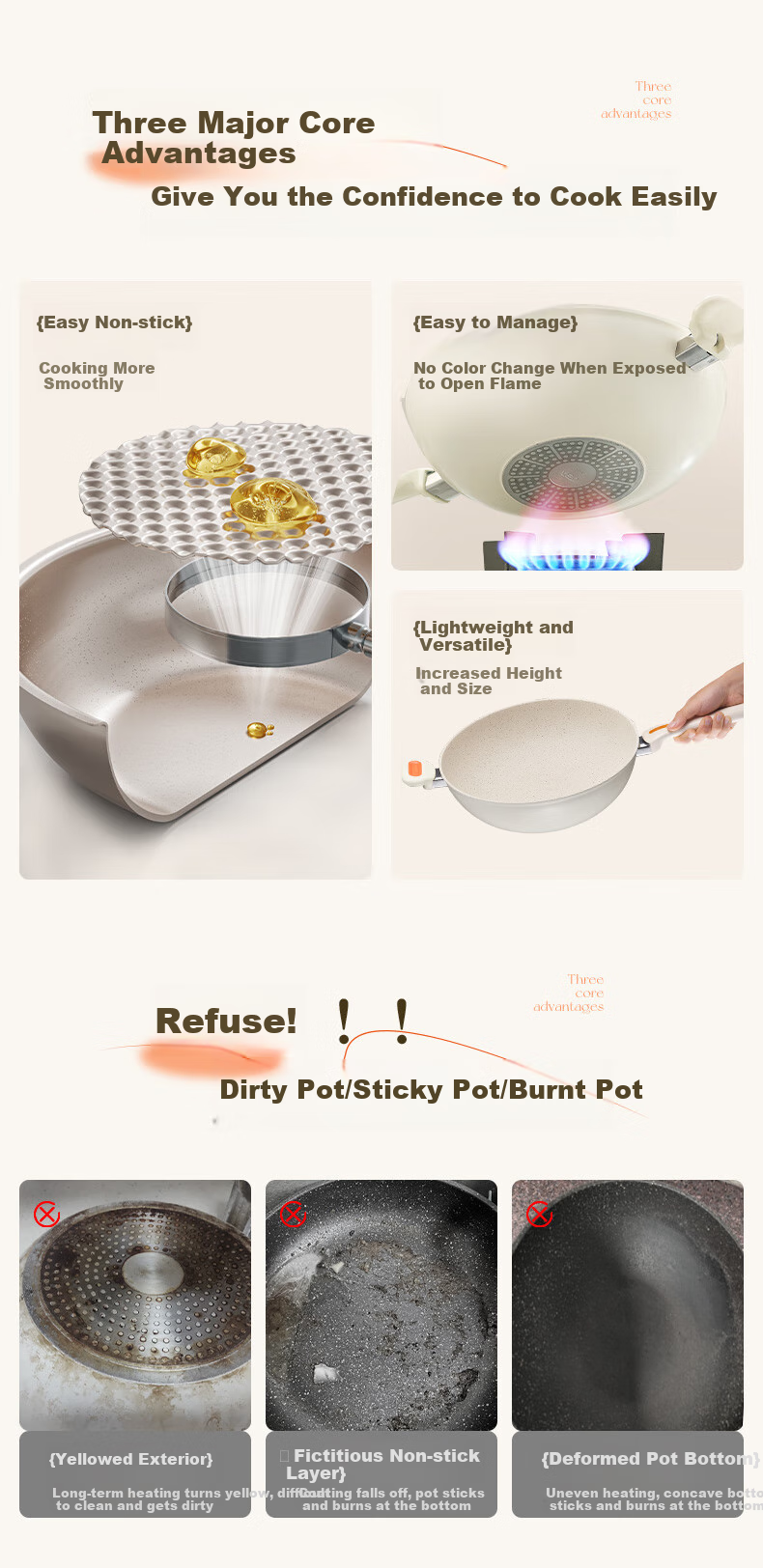 ASD Wok, Ceramic Non-Stick Frying Pan, Crystal Stone Flat Bottom Skillet, 32cm, Compatible with Gas And Induction Stoves, CL32T6WJ 2
