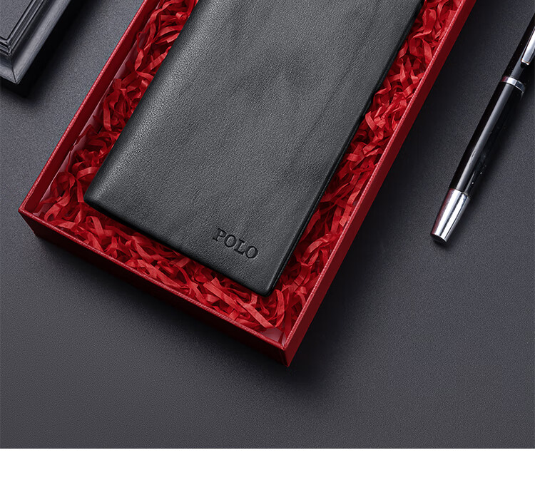 POLO Wallet for Men, Top-Grain Leather Business Card Holder, Simple Coin Purse, Long Wallet with Gift Box, Birthday Present 4