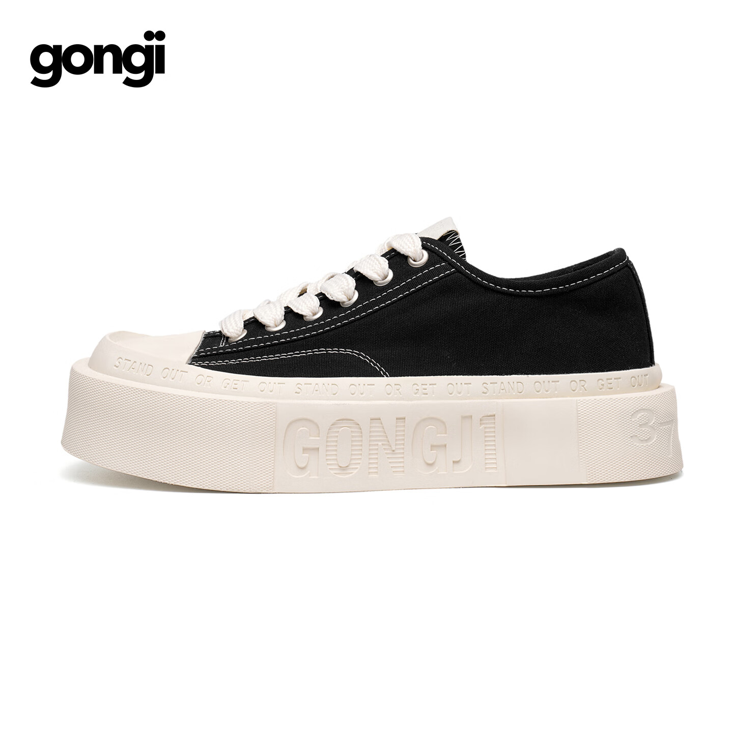 Gongjigongji Women's Shoes, Spring And Autumn New Canvas Shoes, Square Toe Thick-Soled Casual Shoes, Height-Increasing Sneakers, Comfortable Versatile Flats, Unisex Style
