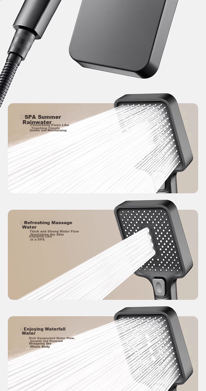 ILeddog [Germany] Pressurized Shower Head, Three-Speed High Flow Rate, Square Large Panel, Three-Piece Set with Shower Head SL-002 9