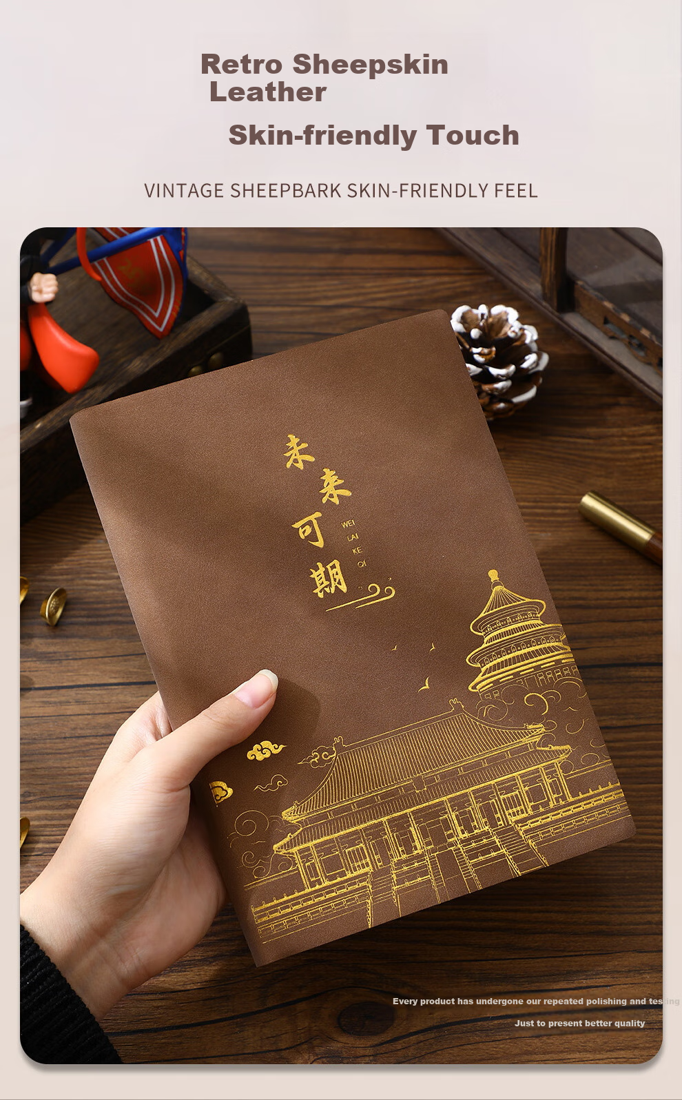Jiaranheng Business A4 Large Notebook, High-Quality Office Stationery, Sheepskin Cover, Handwritten Journal, Meeting Record Book, Thickened Diary, Customizable, Brow 3