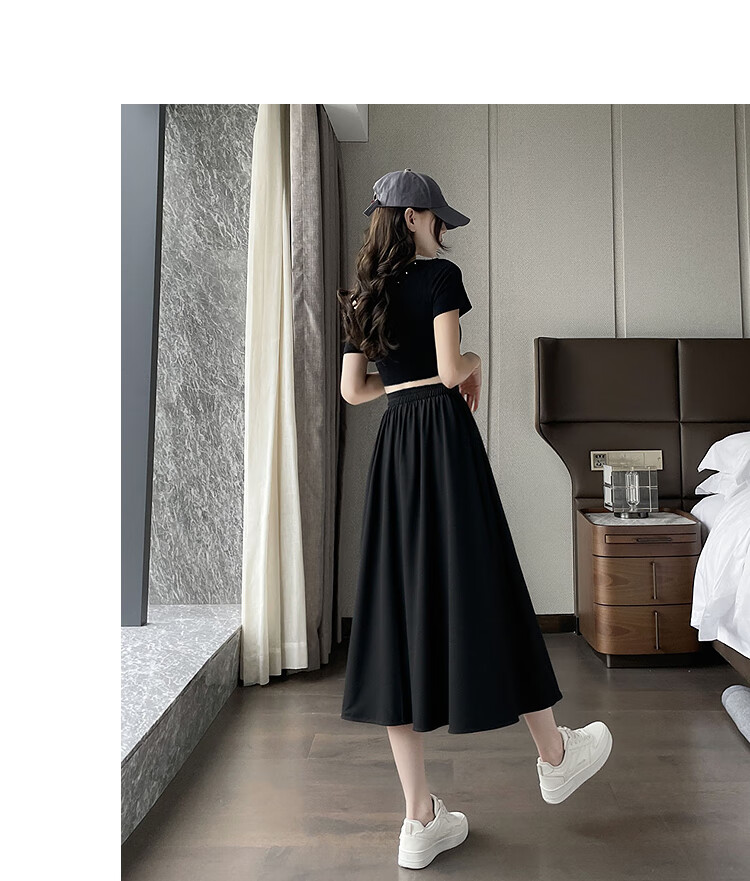 Awakening Paradise 2026 Summer New Slimming A-Line Mid-Length Skirt White Base Black Floral One Size 20