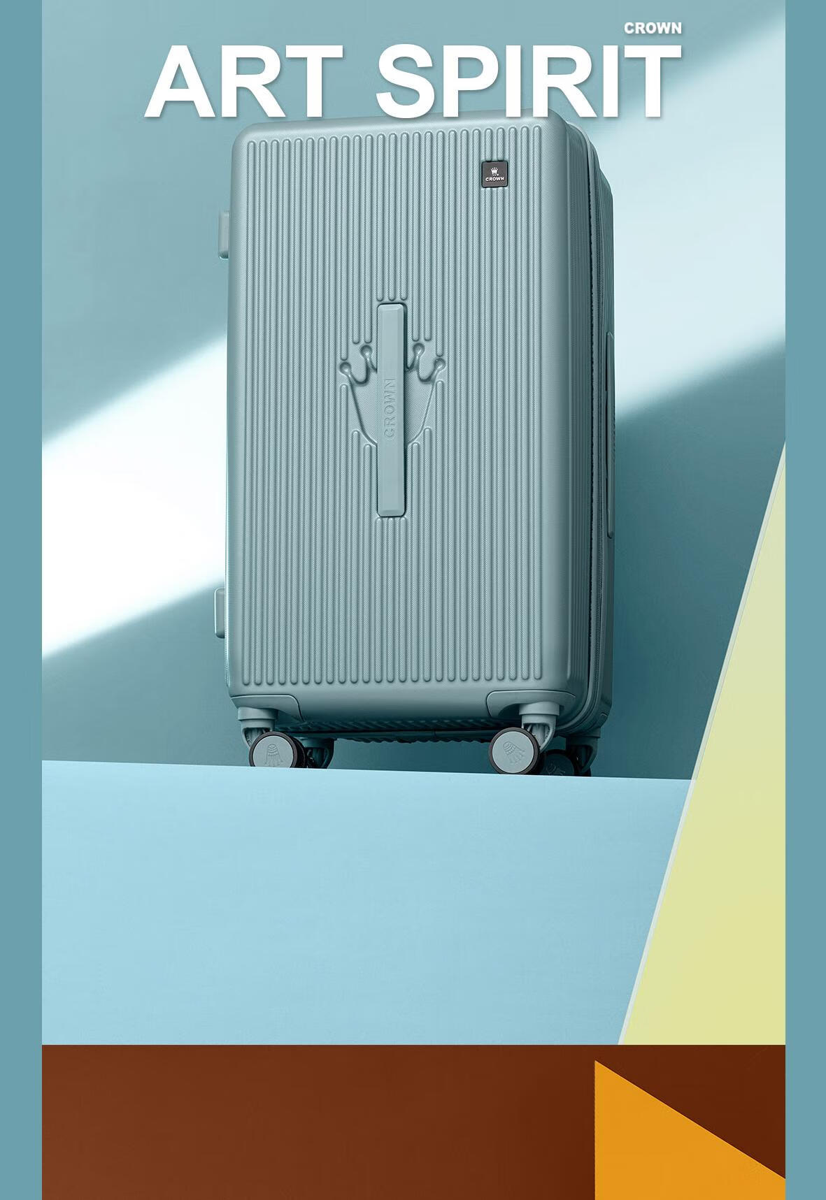 CROWN Luggage Password Suitcase with Trolley Handle, Large Capacity, Universal Wheels, Student Travel Case CF2021H, Sea Blue, 25 Inches 1
