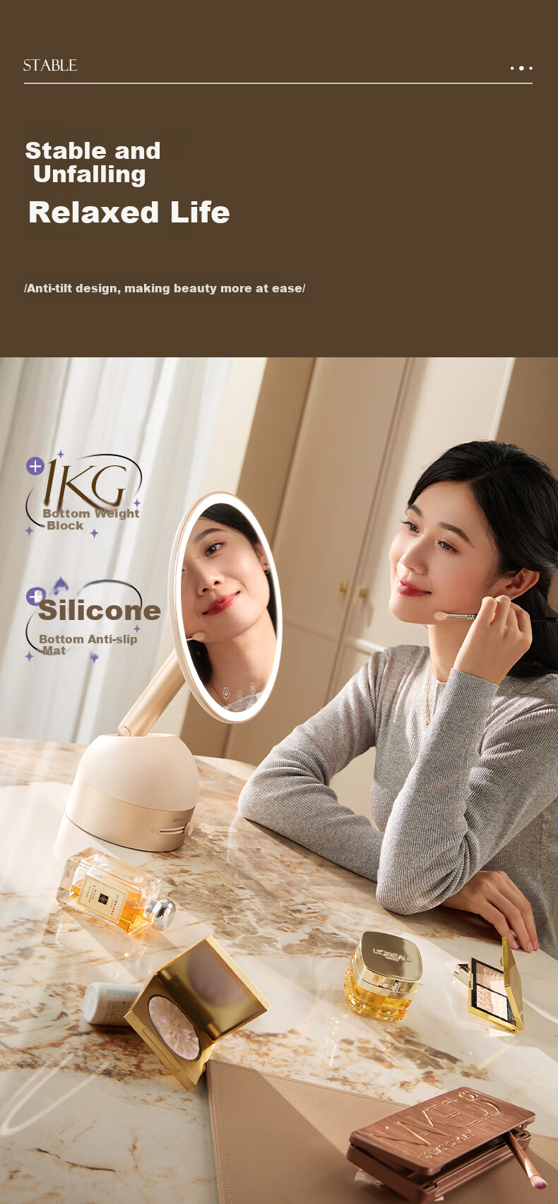 GEVILAN 3D Linkage Makeup Mirror with LED Light, Smart Illumination, Desktop Vanity Table, High-Definition Lighting Mirror, Gift for Girlfriend, Wife, Best Friend, Birthday And Wedding Present M2 White 9