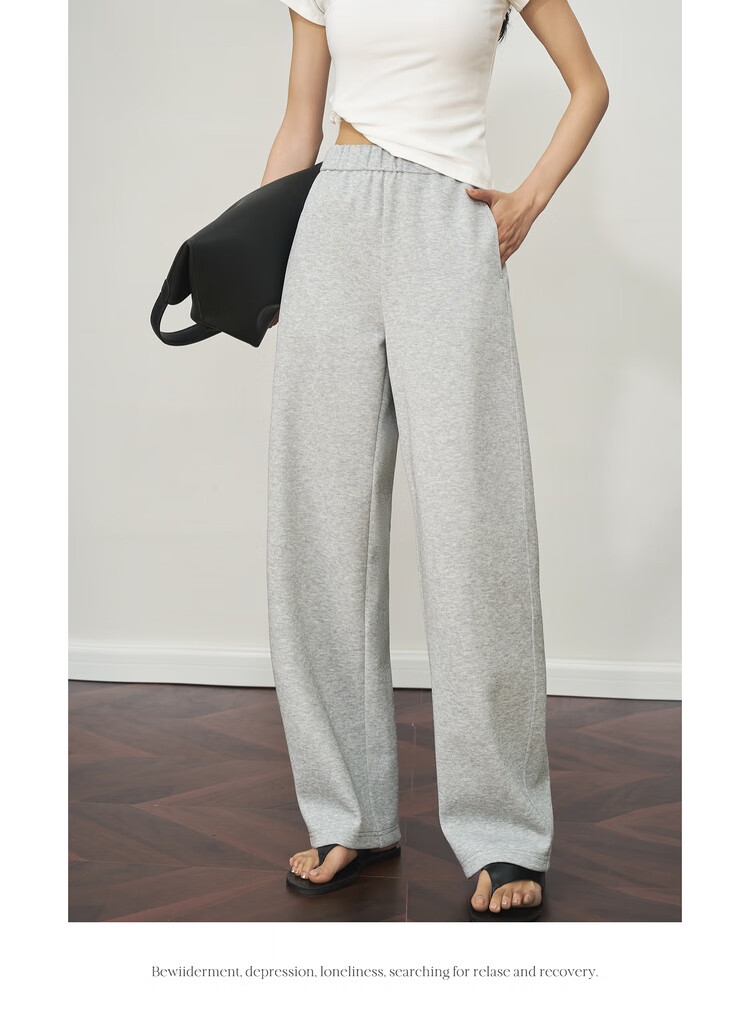 Olrain Versatile Curved Blade Casual Pants Summer Women's Elastic Waist Loose Sweatpants Slim Wide-Leg Pants Gray S 16