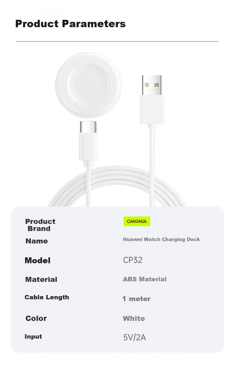 CangHua [5W], Compatible with Huawei Watch Charger Magnetic Type-C Cable for Watch6/5/4/3/2Pro/GT7/GT6/GT5Pro/GT4/GT3, Detachable Base 10