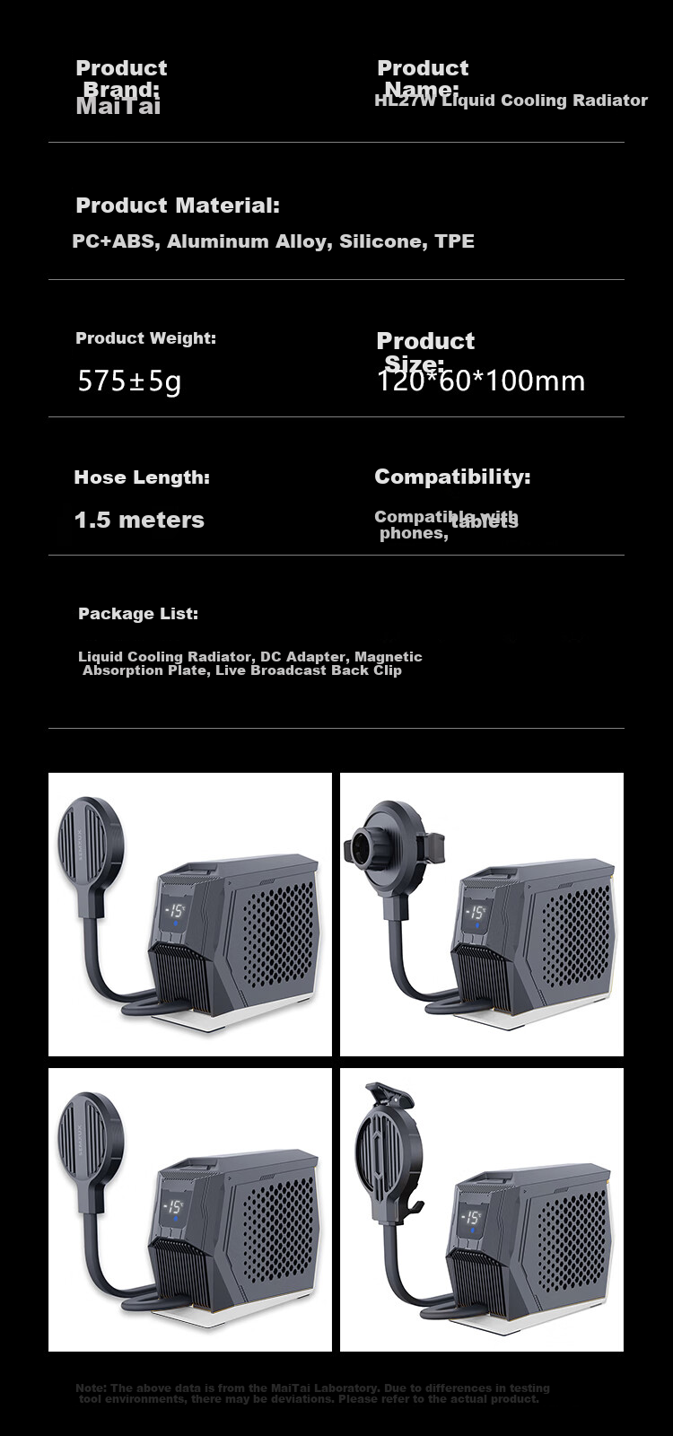 Maitai Liquid Cooling Phone Cooler for Live Streaming, Ultra-Quiet Semiconductor Ice-Cold Magnetic Cooling Device, Water-Cooled Gaming Pad Suitable for Black Shark, Red Magic, Apple IPad AI 13