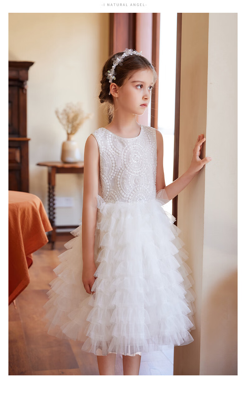 I natural Angel High-End Runway Wedding Flower Girl Dress White Princess Children's Evening Dress Stylish Gift Spring 5