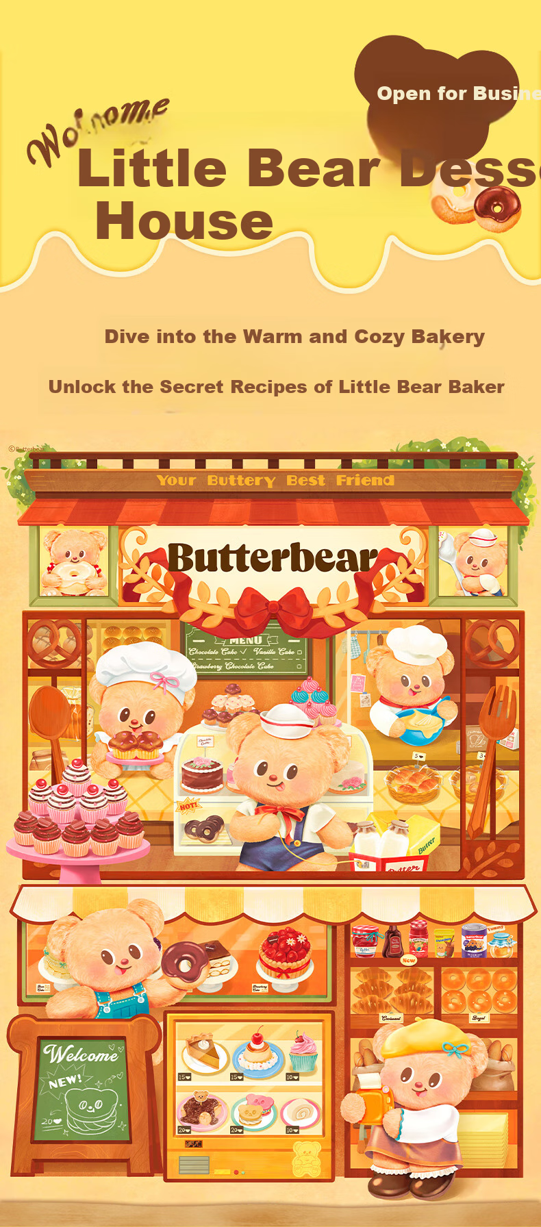 TOI Huiyi Trendy Puzzle, Butter Bear, 1000 Pieces, Stress Relief, High Difficulty Toy, Birthday Gift, Dessert Shop 3