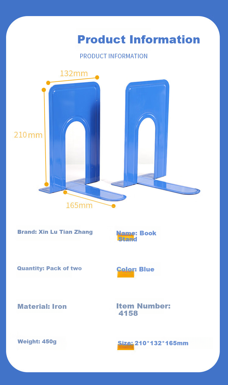 TANGO (21cm) Extra Large Metal Desktop Bookend, Simple Storage Shelf, Desk Bookshelf, 2 Pieces for Books And Office Supplies, Essential for Office And Study, Back-To Essential, Blue 1