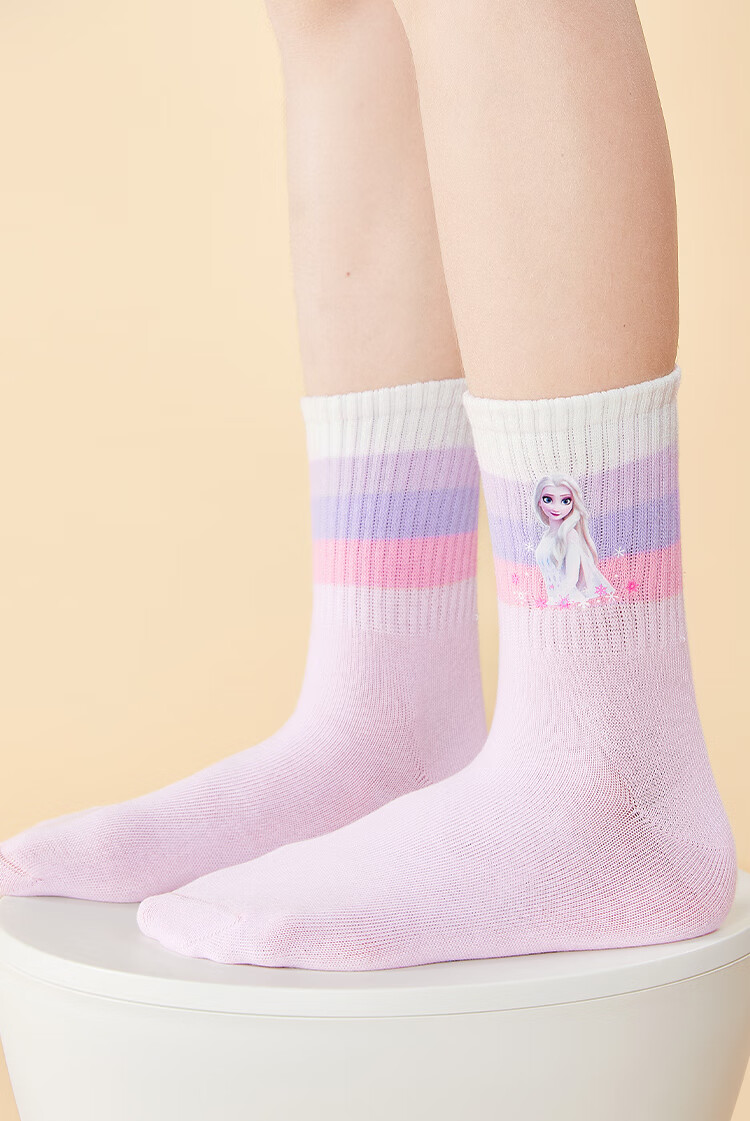 Disney Kids Socks Spring and Autumn Girls Mid-Calf Socks Elsa Princess 7A Antibacterial Cotton Socks for Girls SP33332 Color Block S 2