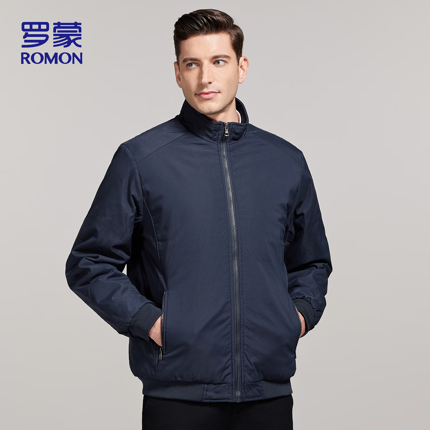 ROMON Men's Cotton Jacket Autumn Winter Business Casual Executive Cotton-Padded Warm Coat 36JM Blue 5XL