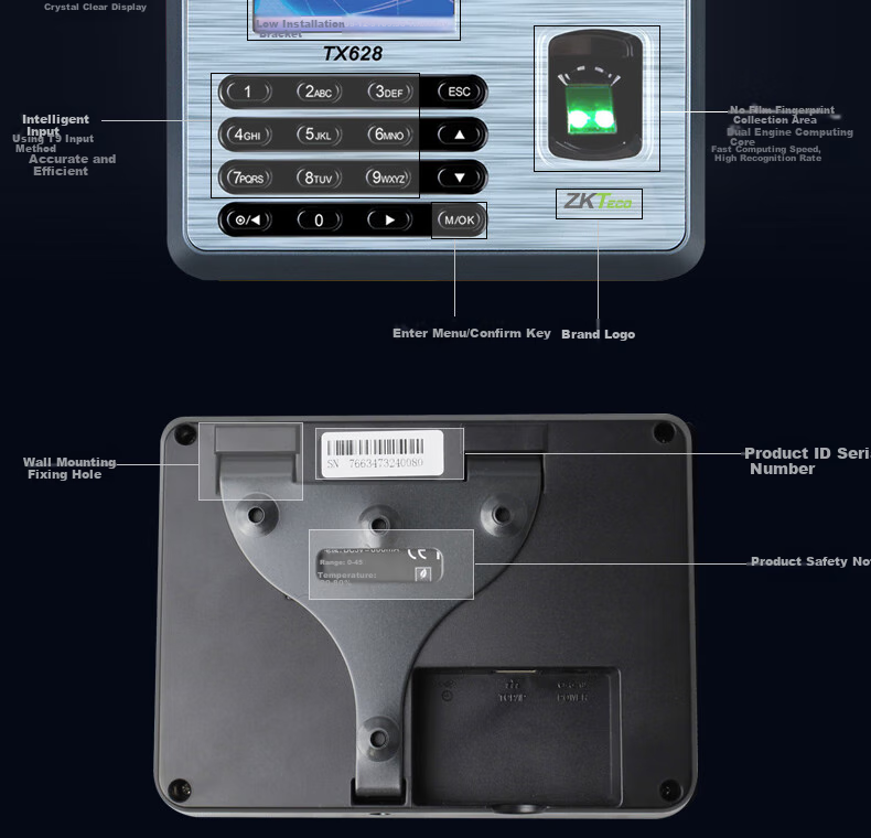 ZKTECO ZKTeco/ZKTECO Technology TX628 Fingerprint Attendance Machine, Professional Punch-In Device, Large Capacity Stable Sign-In Machine with USB Drive/TCP/IP Transmissio 8