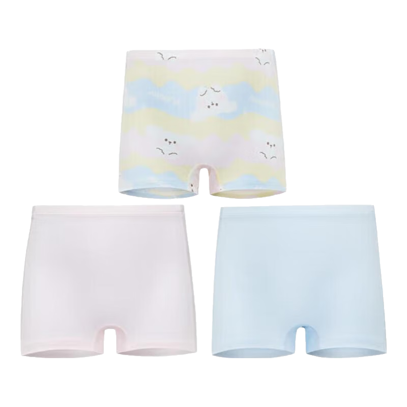 AIMER KIDS Girls' Modal Mid-Rise Boyshort Underwear, All-Season Printed Underpants with Wave Bear Pattern, Size 110
