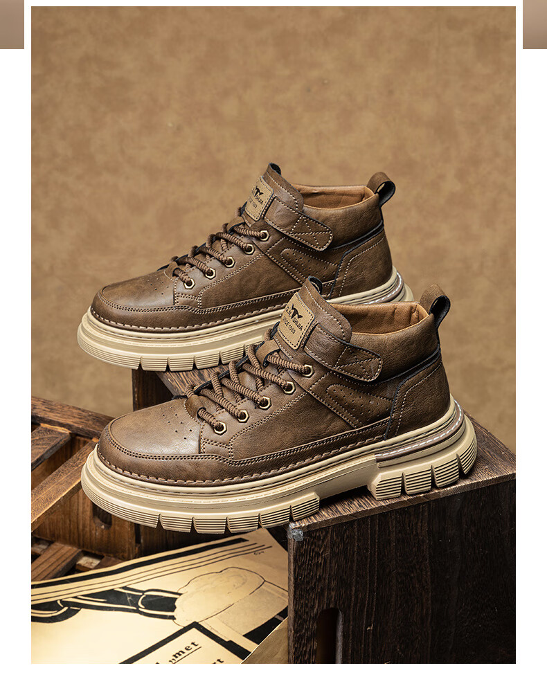 Bull Family Men's Autumn Winter New British Fashion Martin Boots Retro Versatile Work Boots Thick Sole Durable Shoes for Men 13