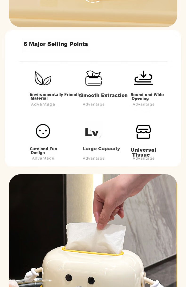 Bingyou Cute Tissue Box, Living Room Home Use, Automatic Lifting And Lowering Tissue Dispenser, Built-In Spring, Smooth Tissue Pulling, Light Luxury 2