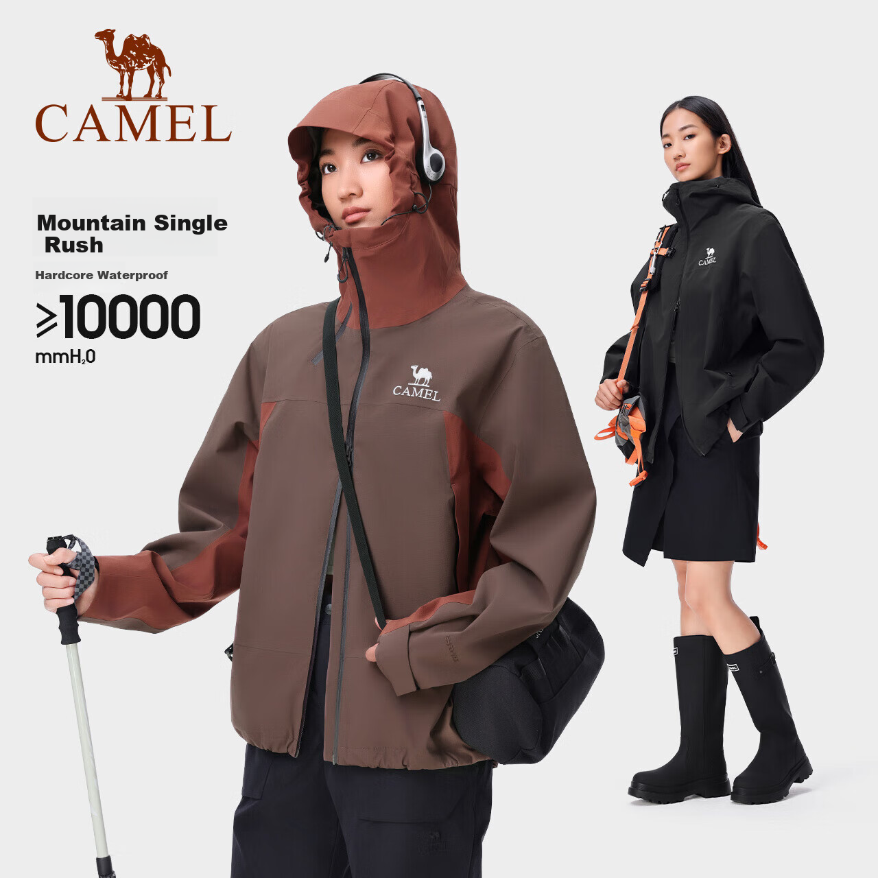 CAMEL Outdoor Hardshell Jacket for Men And Women, Windproof And Waterproof Coat, New Autumn Hiking Wear for 2024 [Black Armor] R727