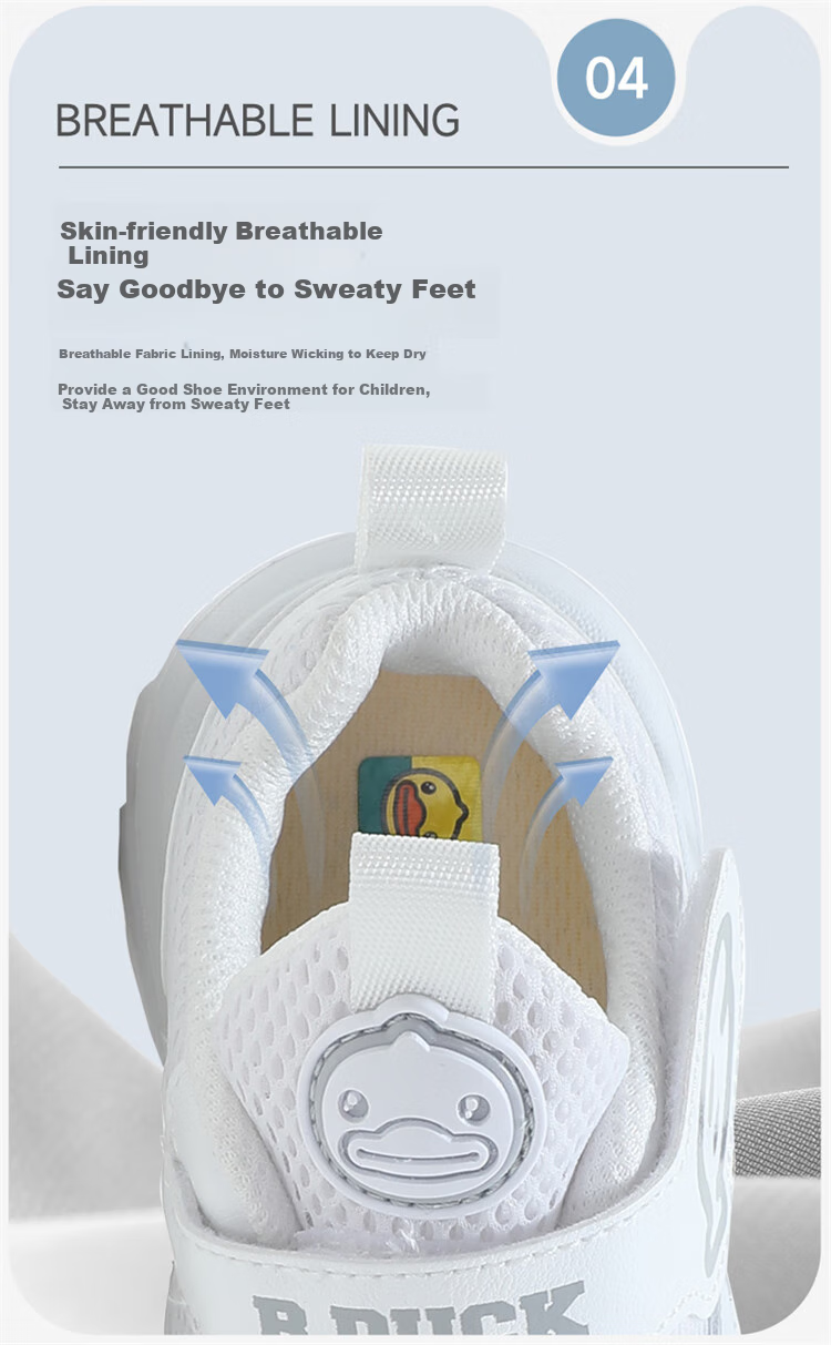 B.Duck Children's Mesh Sneakers Summer Breathable White Shoes for Boys And Girls Students 3073 White Size 28 6