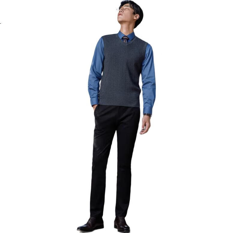 YOUNGOR Men's Sweater, Winter Business Casual Sweater Vest for Young Men, Dark Gray, 105cm