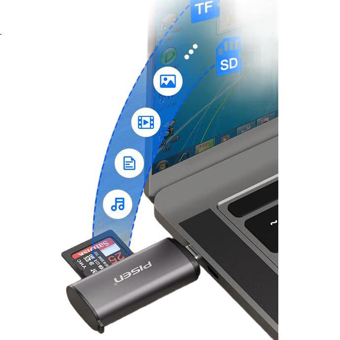 Кард-ридер PISEN Type-C SD/TF, 2-в-1, алюминиевый корпус, USB 3.0, OTG для смартфонов и ноутбуков