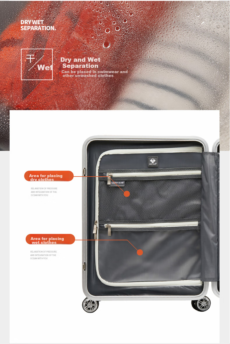 LUCKY CLUB Aluminum Frame Suitcase with Wheels for Men And Women, Business Travel Luggage, Stylish Multifunctional Front Opening 24-Inch Trolley Case 14