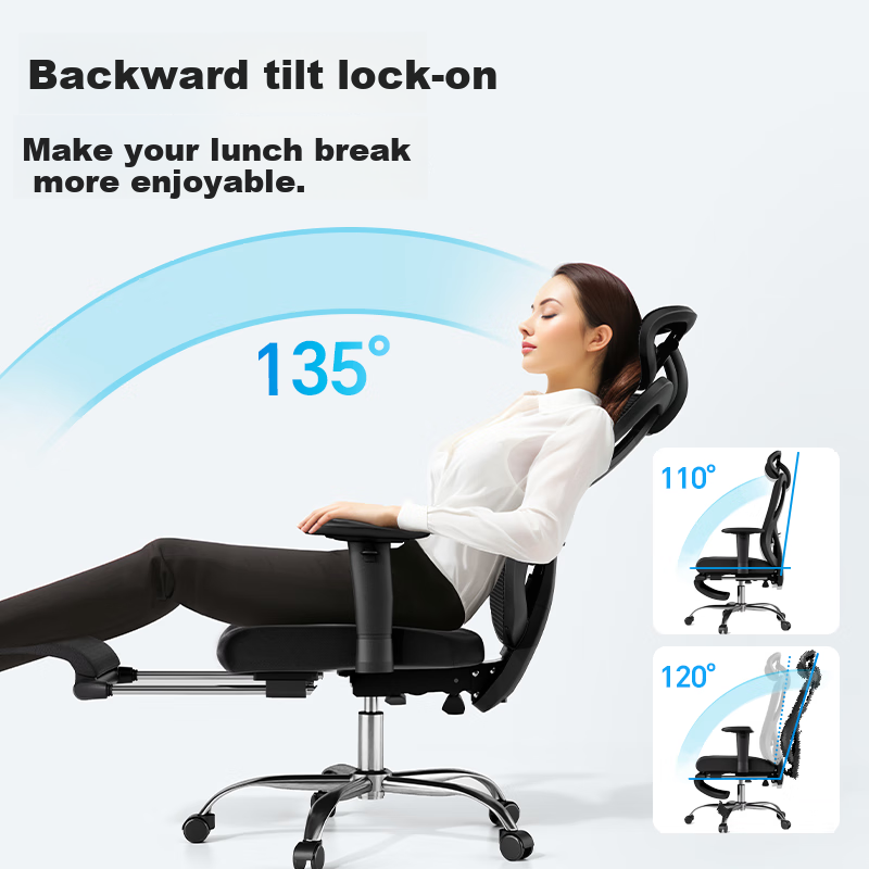 Deli KF221-J Ergonomic Chair, Height Adjustable Armrest Office Computer Chair, Alloy Feet with Footrest, Premium Versio
