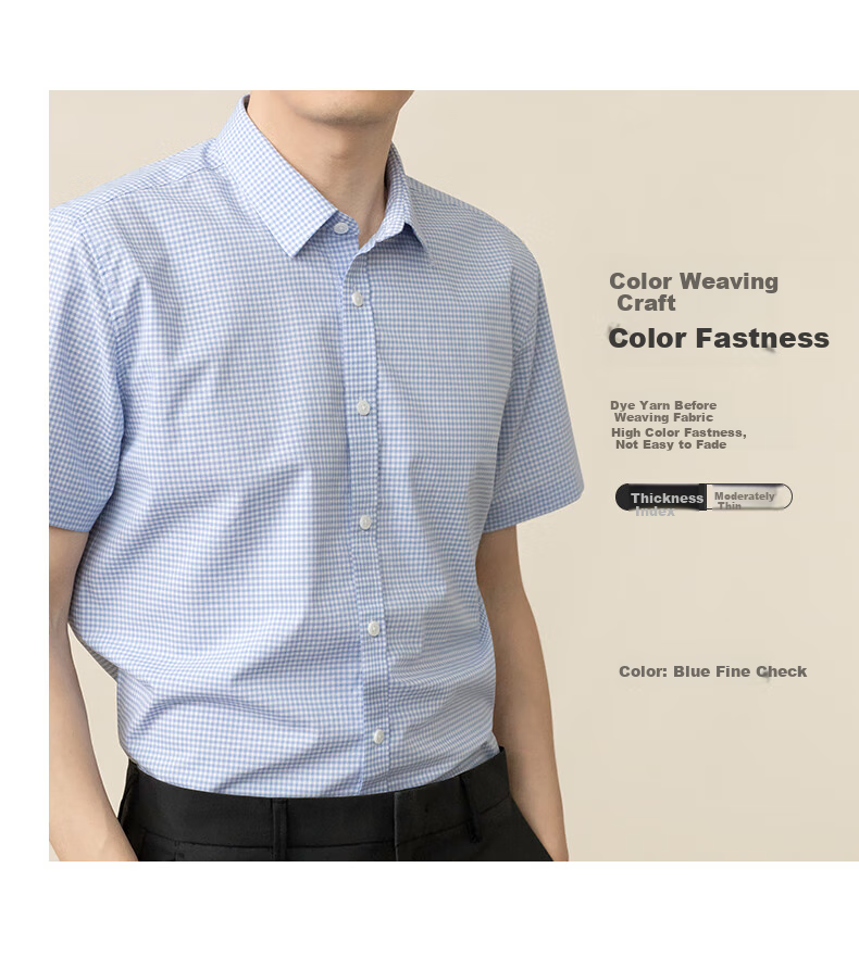 BLACKMONDAY Pure Cotton Plaid Shirt for Men, Short-Sleeved Thin Style, All-Cotton Liquid Ammonia Wrinkle-Resistant No-Iron Formal Business Casual Shirt 10