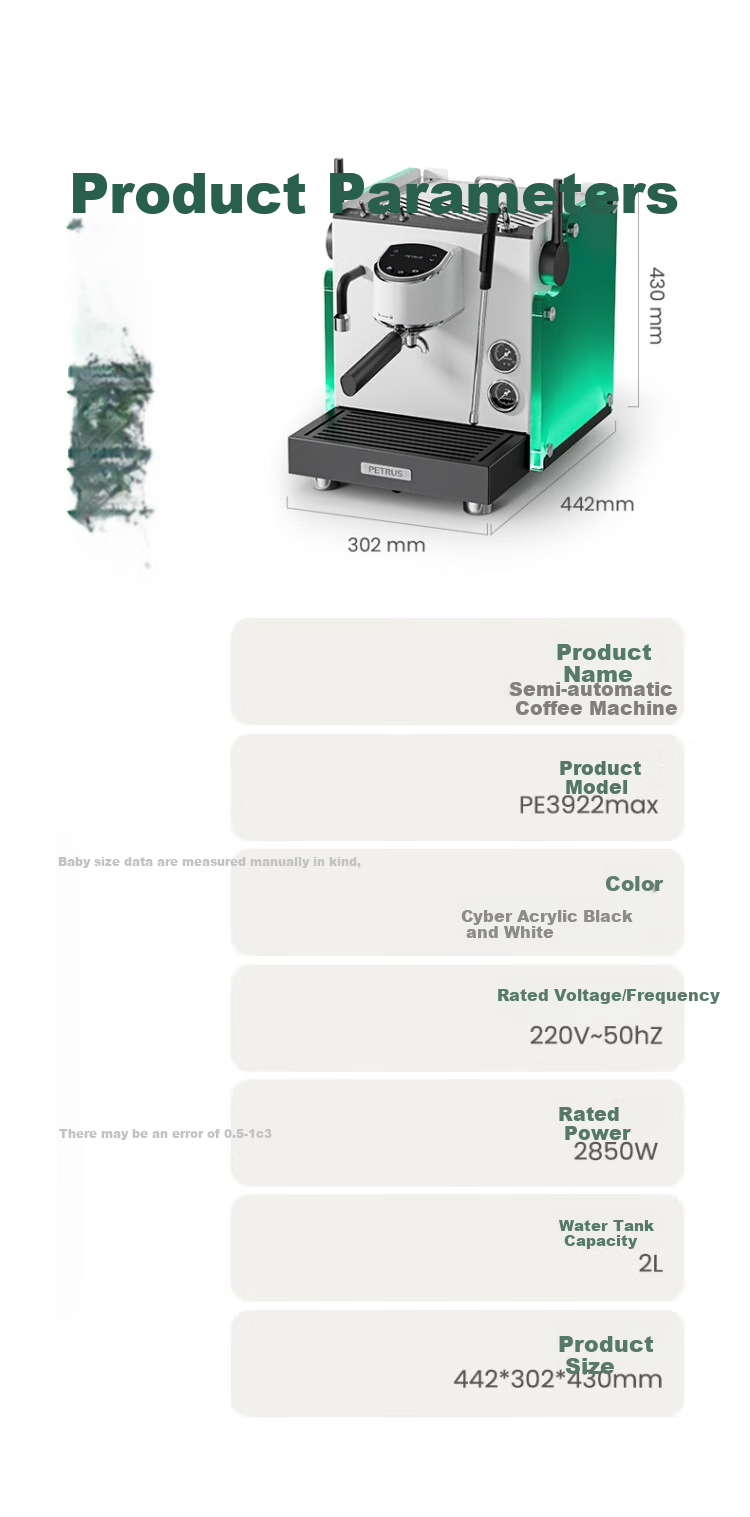Petrus Coffee Machine, Italian Espresso Machine, Fully And Semi-Automatic, for Home And Commercial Use, Steam Milk Frother, Liuxia Max PE3922Max 17