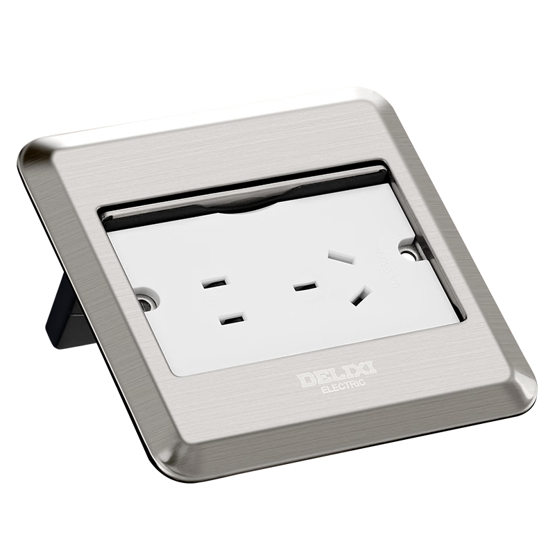 DELIXI Floor Socket with Flip Cover, Upgraded Copper Waterproof Floor Socket for Home Use with Original Concealed Box, Silver Five-Hole