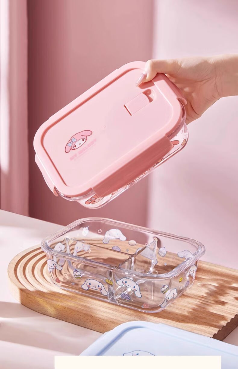 MANCHAOJIA Sanrio Glass Lunch Box Microwave Heating Fresh-Keeping Bowl Office Bento Soup Bowl Hello Kitty 700ML 9