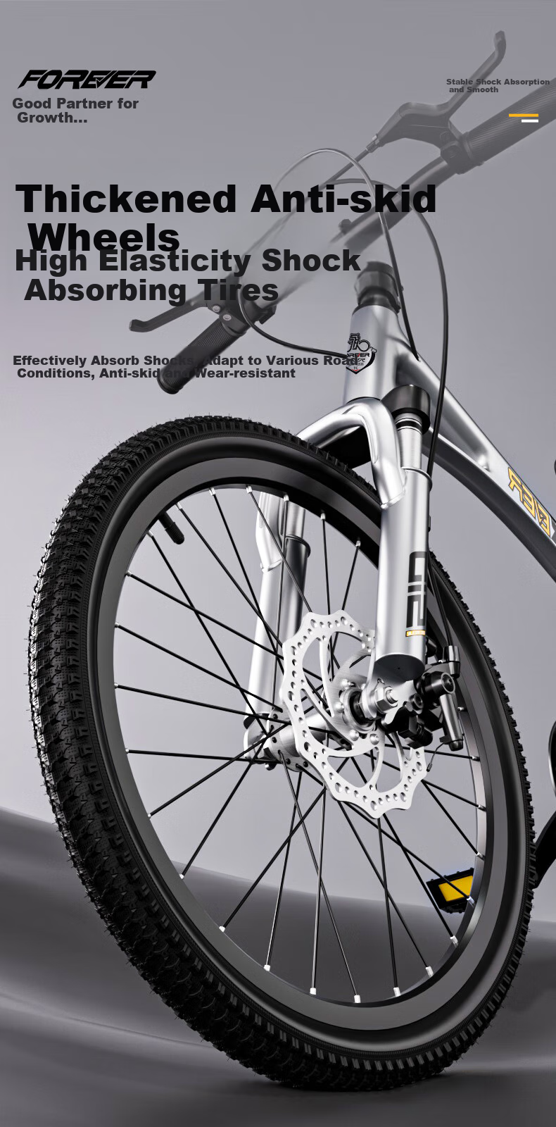 FOREVER Children's Bicycle for Older Kids 6-12 Years Old, Magnesium Alloy Gears Mountain Bike for Boys And Girls, Student Bicycle, 20-Inch Silver Color 9