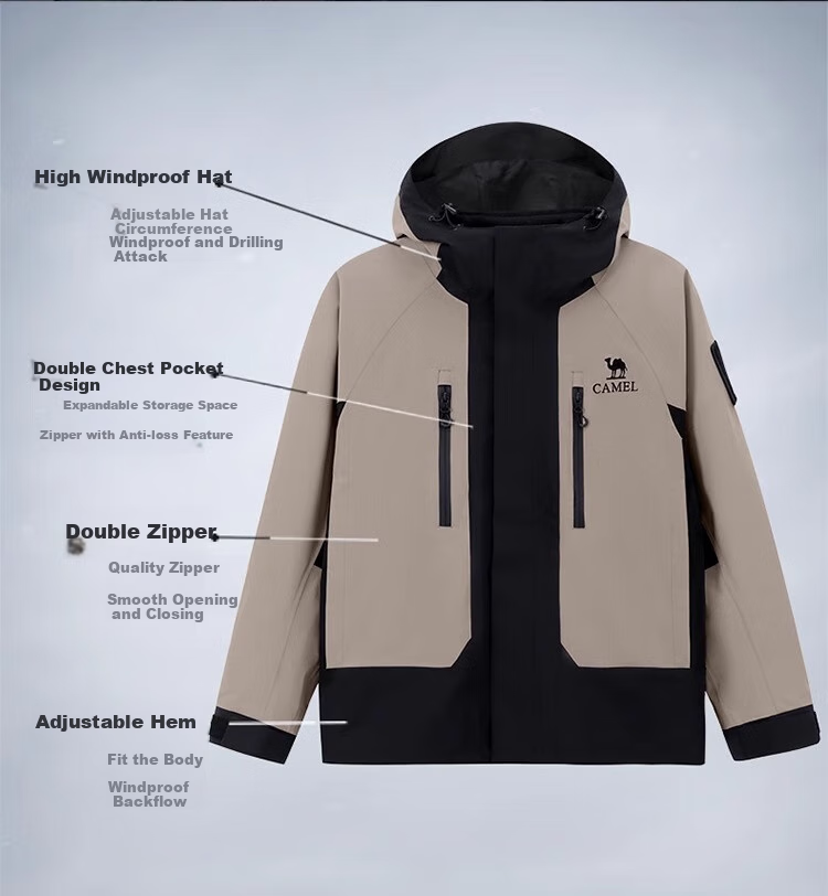 CAMEL Women's Three-In Jacket, Unisex Couple's Purple Coat, Windproof And Waterproof Mountaineering Clothing A34CA45694 4