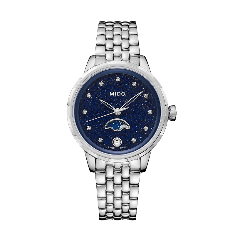 MIDO Swiss Watch Multifort Series Moonphase Starry Night Blue Fashion Elegant Quartz Steel Band Women's Watch