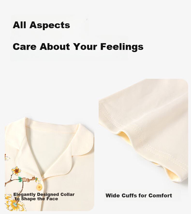 QUEEN.EASY Women's Cotton Pajamas, Autumn 2026 New Style, Short-Sleeve Long Pants, Comfortable And Breathable, Cotton Loungewear, Chinese-Style Floral Patter 22