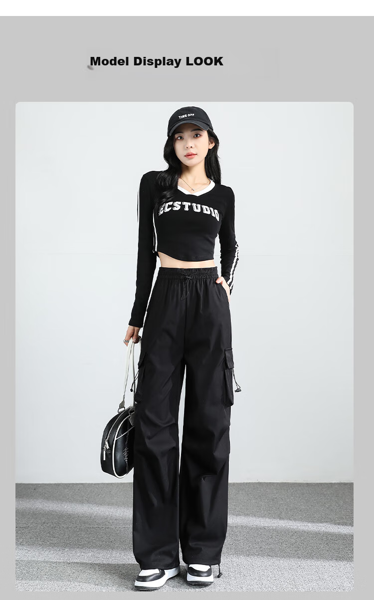 FitonTon Parachute Cargo Pants for Women, Summer Ice Silk Thin High-Waist Wide-Leg Trousers, Slimming Straight-Leg Drawstring Quick-Dry Pants Casual Pants 13