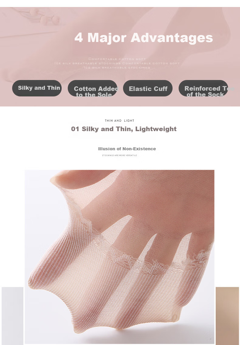 LangSha Women's Thigh-High Stockings, Spring And Summer, Non-Slip Sole, Sweat-Absorbing, Ultra-Thin, Anti-Snagging, Wear-Resistant, 7A Antibacterial, Nude And Transparent Mid-Calf Socks 3