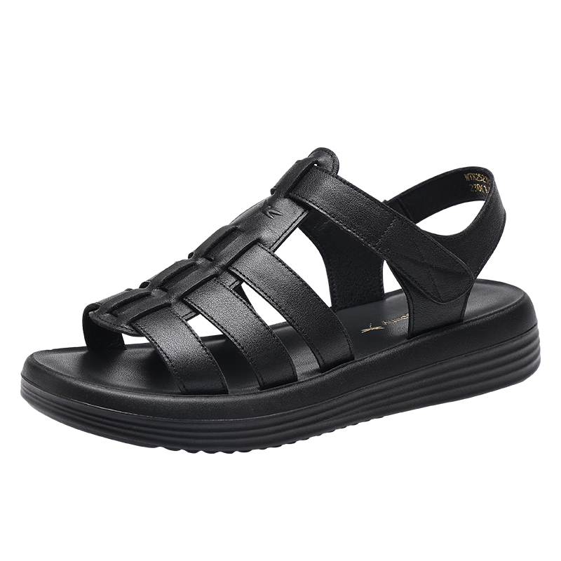 Red Dragonfly Women's Leather Soft Sole Casual Comfortable Flat Sandals Beach Shoes WTK252382 Black Size 37