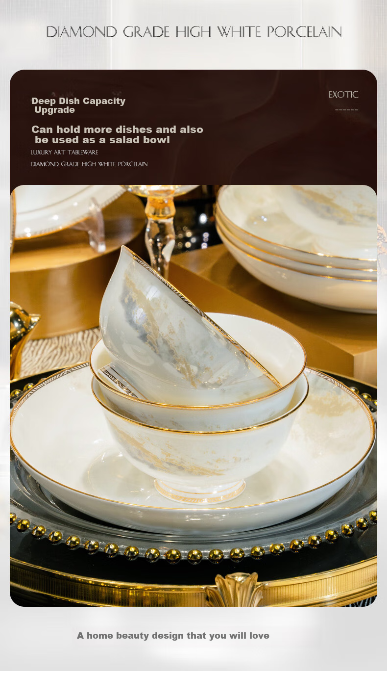 Luowei Dahao Heshan 62-Piece Jingdezhen Ceramic Dinnerware Set, Bowl And Plate Set for Home Use, Dishwasher Safe 14