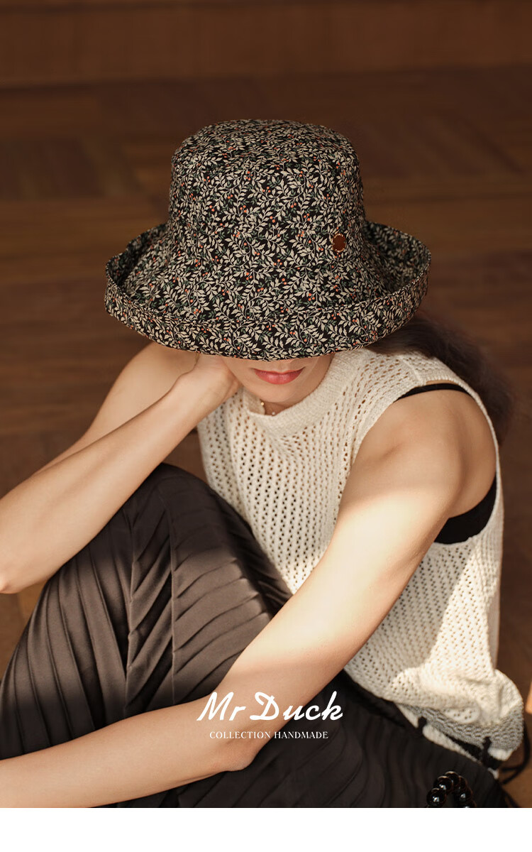 Mr DUCK Elegant Hepburn Style Imported Pure Cotton Fisherman Hat for Women, Summer Sun Protection Hat, Fashionable And Stylish Face-Slimming Cap 13
