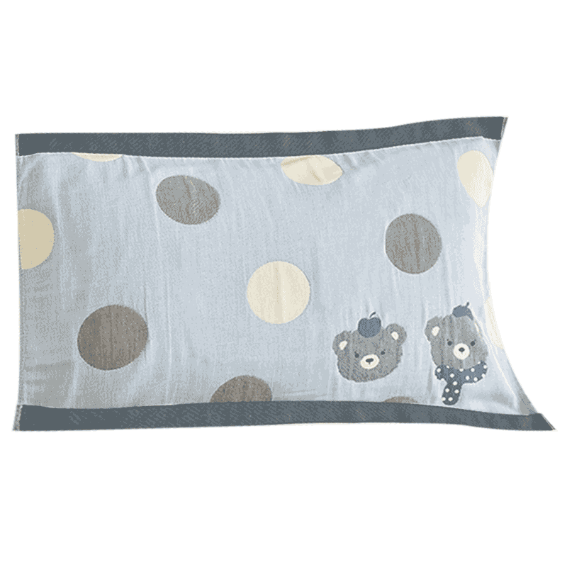 Grace 100% A-Class Antibacterial Xinjiang Cotton Four-Layer Soft Gauze Pillowcase Lucky Bear Blue 52*78cm Pair